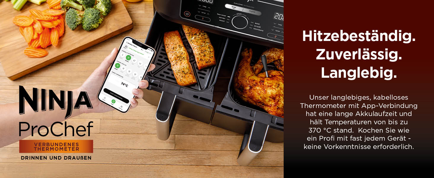 Бездротовий термометр Ninja ProChef для приготування їжі, гриля та Air Fryer, Bluetooth, 50м, водонепроникний