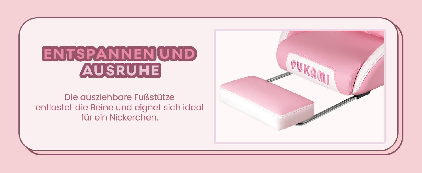 Ігровий крісло Waleaf з підголовником у вигляді лапки кота та вушками, ергономічний геймерський крісло з підніжкою, регульоване крісло для комп'ютера з PU шкіри для дівчаток-підлітків, ігрове крісло 135кг, рожеве