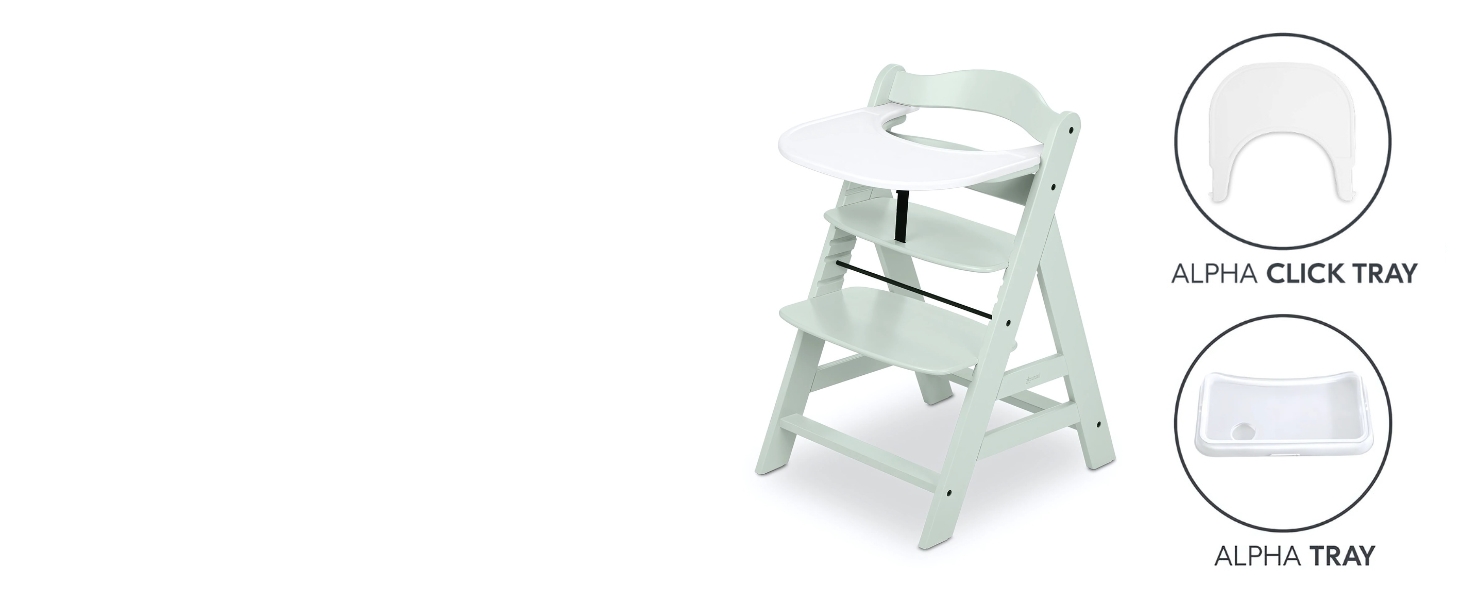 Дитячий високий стільчик Hauck Alpha+ Newborn Set з 2in1 гойдалкою - Зростаючий дерев'яний стільчик для годування з народження, з подушкою та гойдалкою для новонароджених - М'ятний Classic Mint