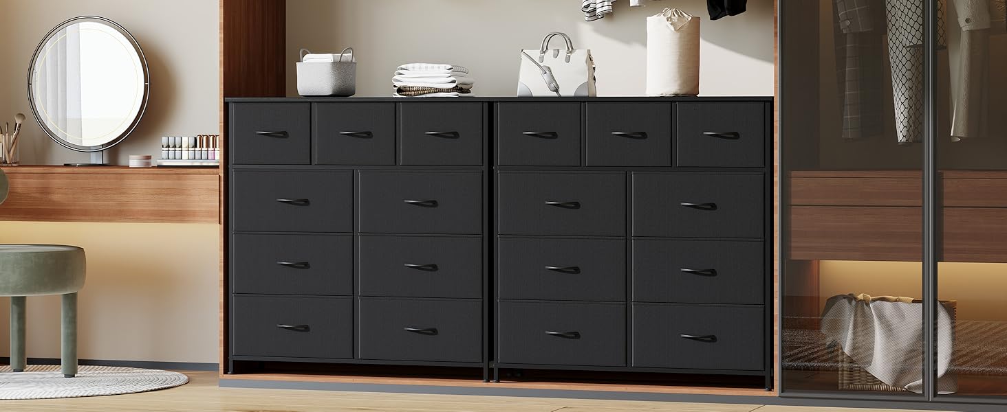 Комод Somdot з висувними ящиками, тканинний комод, комод для спальні, вітальні, передпокою, шафа для зберігання, 5 тканинних ящиків, білий колір (чорний, 30T x 100B x 96.5H см (9 ящиків))