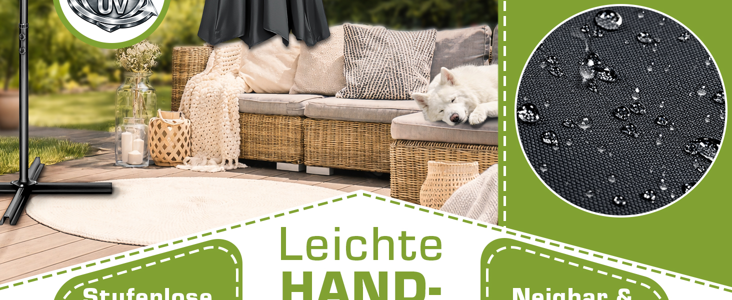 Садова парасолька tillvex Alu 300 см з кобулкою, стійкою та чохлом, антрацит — водонепроникна парасолька-ампел з захистом від UV та вітру, поворотна на 360°