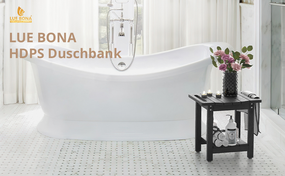 Двомісна лавка для душу LUE BONA HDPS з місцем для зберігання, стійка до води, для гоління ніг, з ручками, для внутрішнього та зовнішнього використання (Чорний)