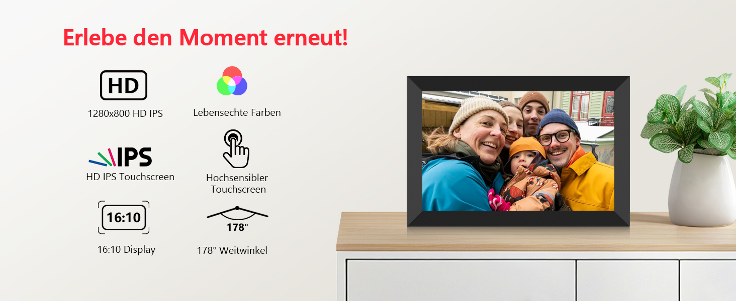 Цифровий фоторамка FRAMEO WLAN 32GB: 10.1 дюймовий Smart Cloud-фоторамка з IPS LCD сенсорним екраном та автоматичним поворотом