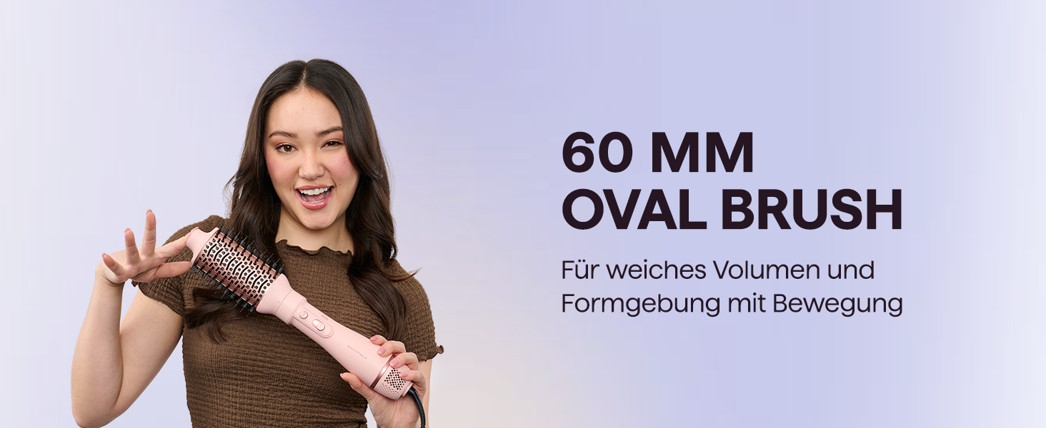 Wavytalk Фен-щітка 5 в 1 для волосся: сушіння, укладка, об'єм, локони, вирівнювання. Керамічна, 3 режими температури, рожевий колір, євровилка
