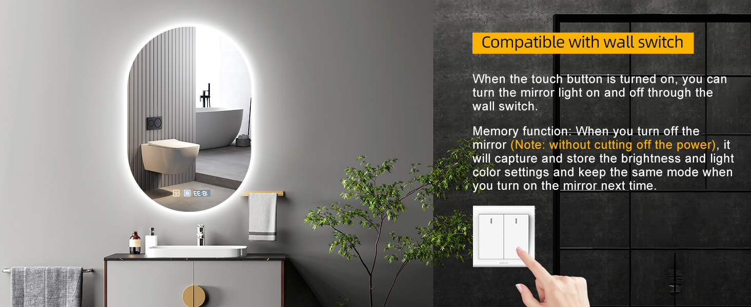 Дзеркало для ванної кімнати Worshow з підсвічуванням 50x70 см, прямокутне, LED, з підігрівом, 3 колірні температури, таймер, пам'ять, сенсорне керування