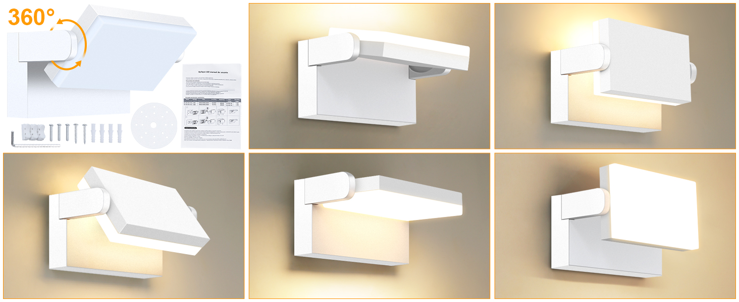 Набір LED стінових світильників ledmo 60W (4 шт), 360° панель, 5000 Лм, IP65 водонепроникні, тепле біле світло 3000K для вулиці та дому