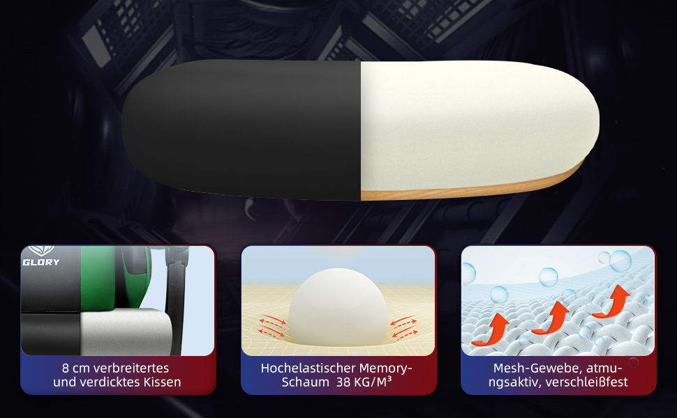 Ігровий крісло, офісне ергономічне крісло з телескопічною підніжкою, підголівник та поперекова підтримка, регульоване та поворотне, 150 кг, зелений