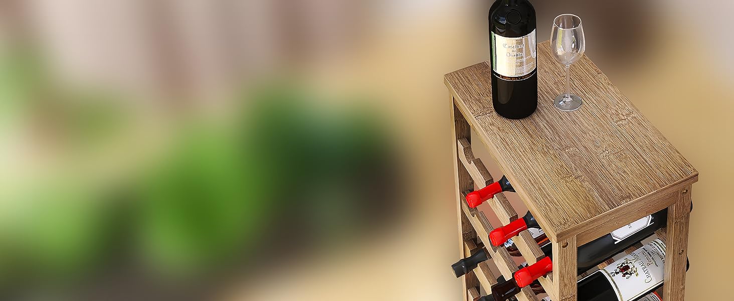 Стеллаж для вина на 24 пляшки з бамбука, 6-рівневий, з полицями, горіхового кольору