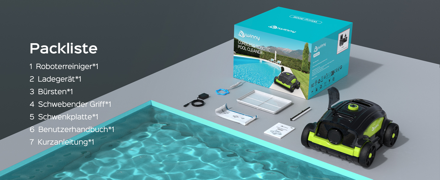 Робот-пилосос для басейну WINNY POOL CLEANER WY1103. Бездротовий, акумуляторний, час роботи 120 хв, подвійний мотор, LED-дисплей, фільтр прецизії 180μm, автоматичне паркування, для басейнів до 120 м²