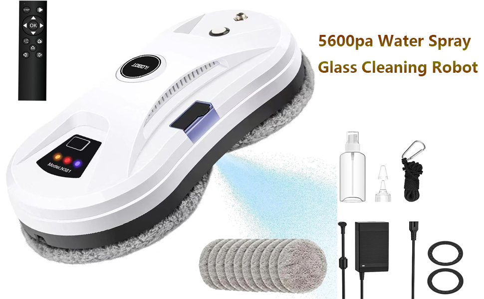 Робот для миття вікон автоматичний з водяним струменем, електричний пилосос для вікон, 5600Pa, для великих вікон