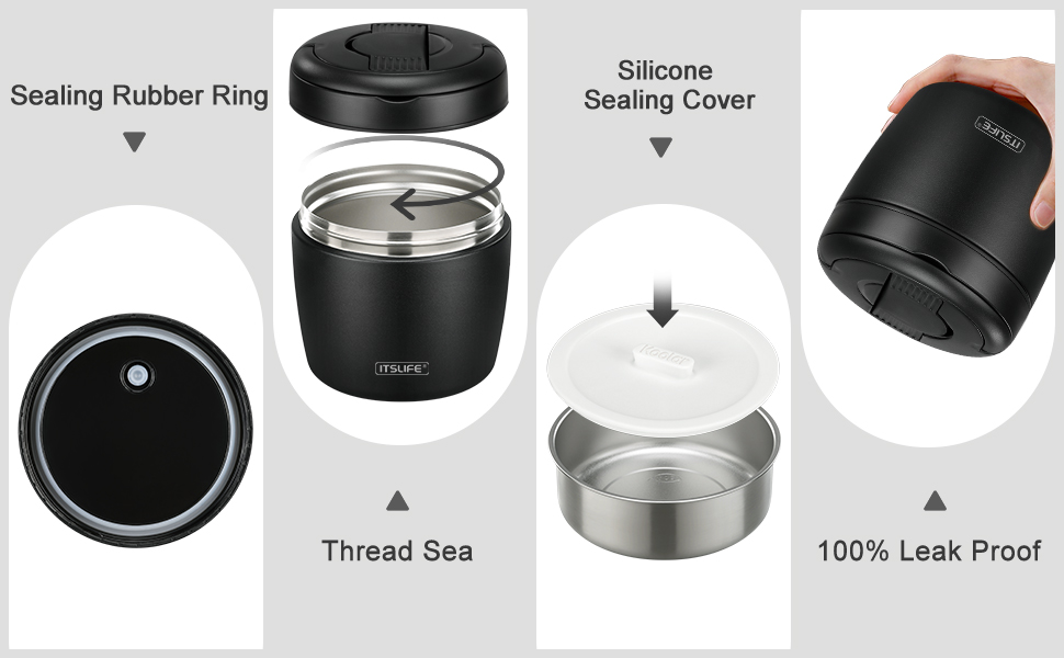 Термоконтейнер для їжі Itslife 970мл, термоконтейнер з кришкою, з нержавіючої сталі з ложкою, термотермос для їжі, ланч-бокс для супів, дитячого харчування, каші (зелений) (чорний)