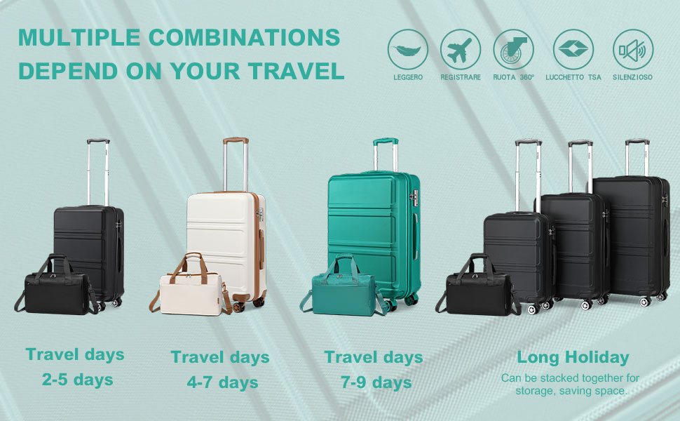 KONO Набір валіз 4 шт. з жорстким корпусом та TSA замком. Валізи середнього та великого розміру, ручна поклажа, 40x20x25 см, сірий/коричневий. Набір валіз Trolley Set