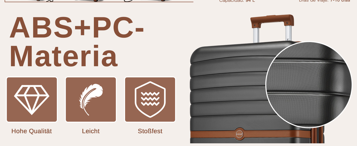 Валіза KONO, середнього розміру, 66 см, ABS+PC, з коліщатами та кодовим замком (темно-зелений/коричневий)