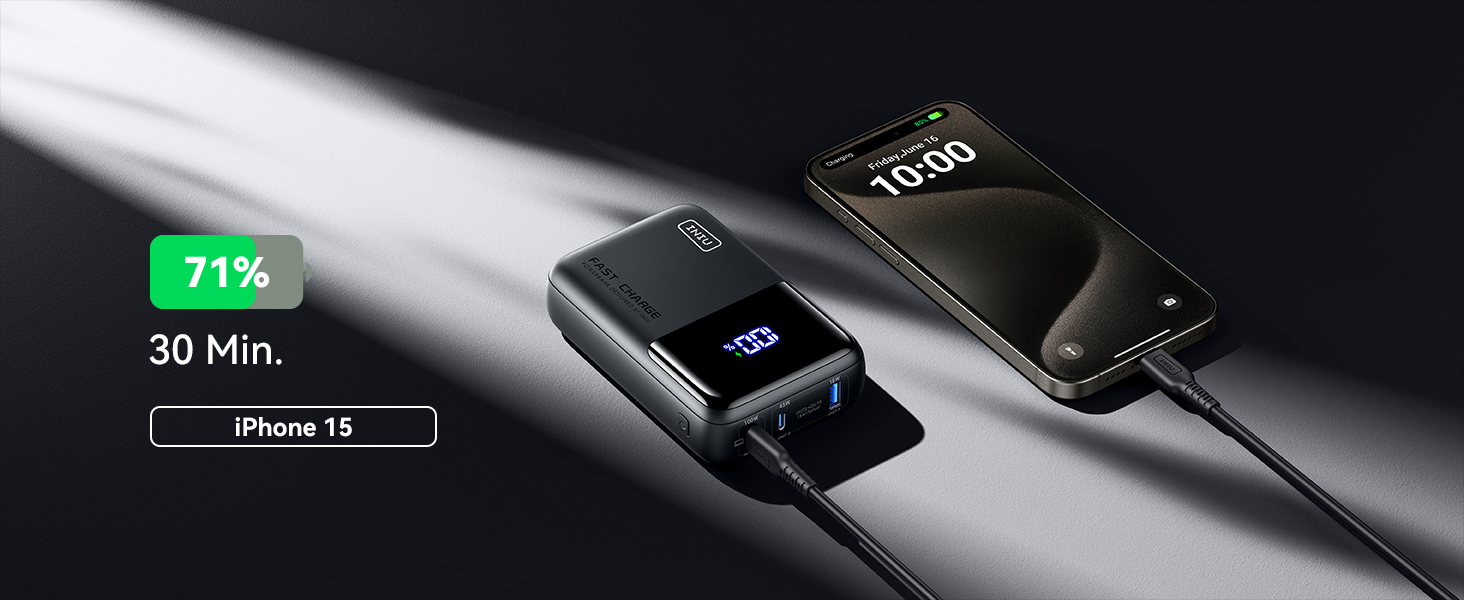 Портативний зарядний акумулятор INIU на 25000mAh, 100W, USB-C, для ноутбуків, телефонів, iPad, DJI, камер, iPhone 17/16/15/14, чорний