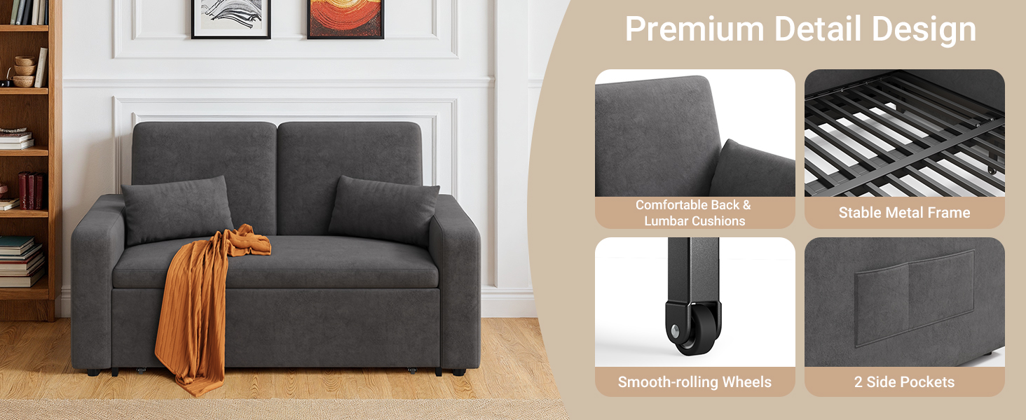 Диван-ліжко Xbro з висувною спальною поверхнею, 147x196x87 см, 2-місний, з 4 колесами, сучасний велюровий диван-ліжко, темно-сірий