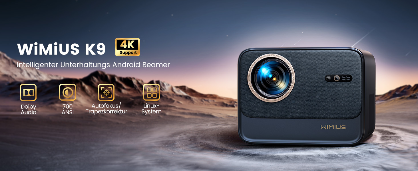 Beamer 4K з автофокусом та корекцією трапеції: проєктор для домашнього кінотеатру та перегляду з телефону (1080p, WiFi6, Bluetooth, Dolby Audio)