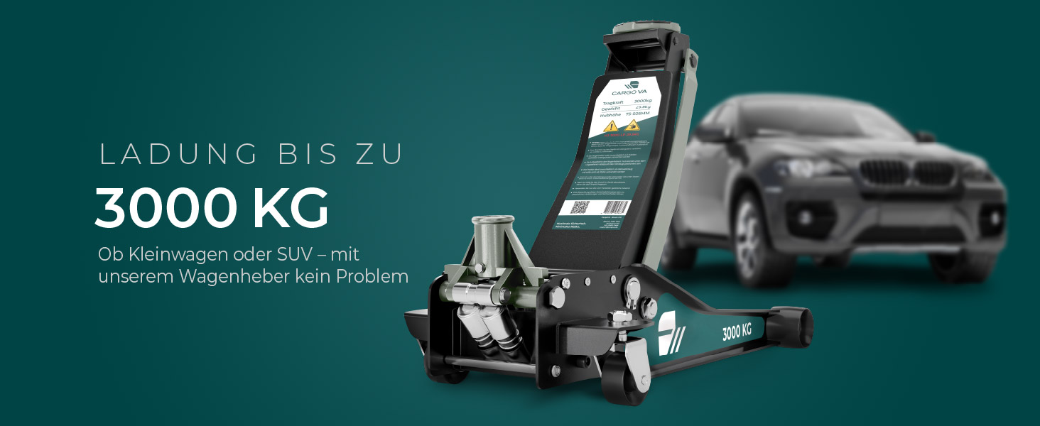 Гідравлічний домкрат CargoVA 3T з низьким профілем (75-505мм) + килимок + 2 гумові накладки | Для SUV та занижених авто | Професійний набір для заміни коліс