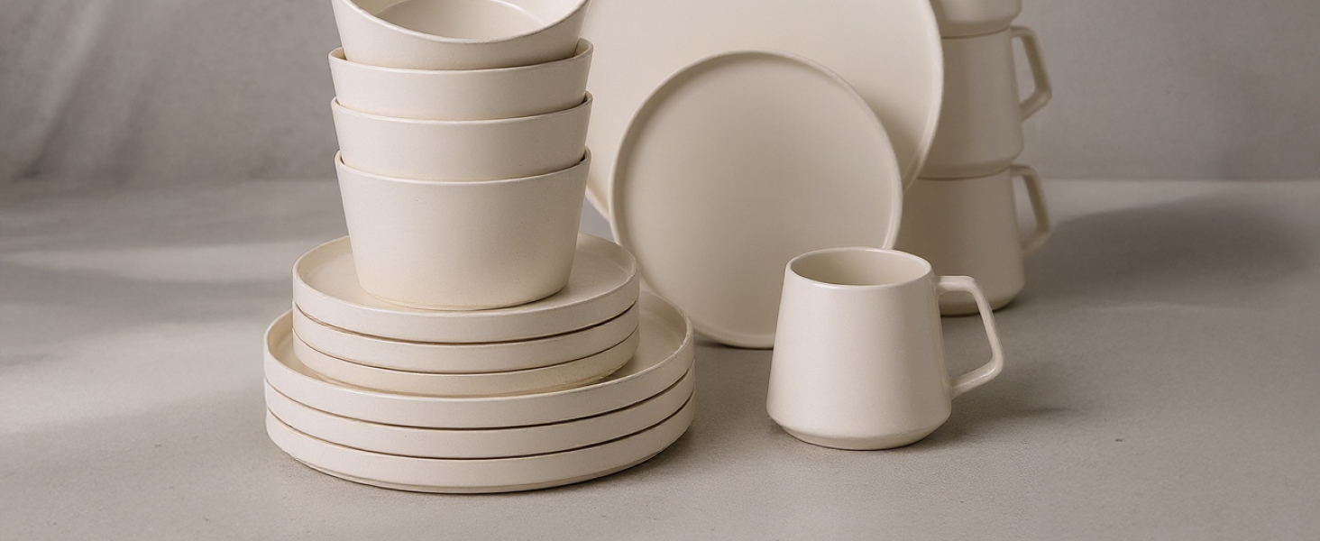 Набір посуду Miamio для 8 осіб (24 шт.) з кераміки, сучасний дизайн, безпечний для миття в посудомийній машині та використання в мікрохвильовій печі, білий, преміум-якість