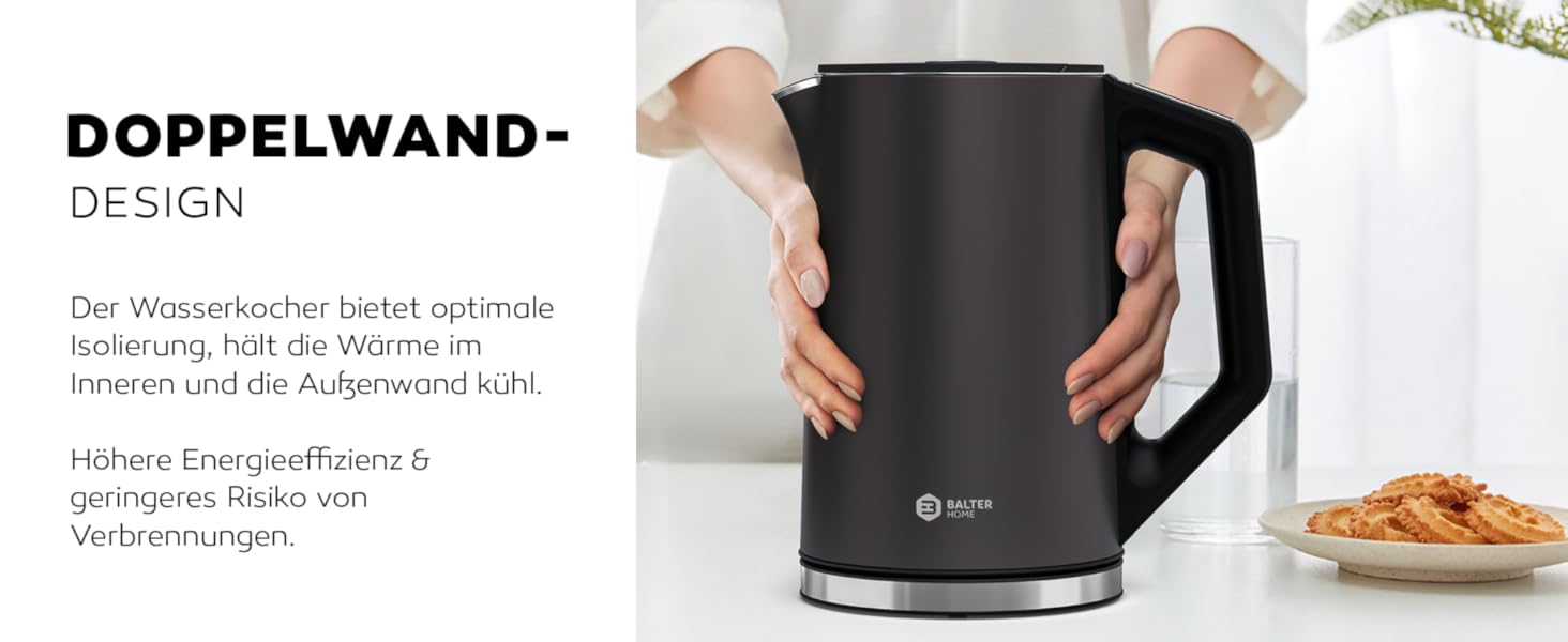 Електричний чайник BALTER з регулюванням температури, 1.5L, 2200W, білий (сірий), без BPA, подвійні стінки, бездротовий