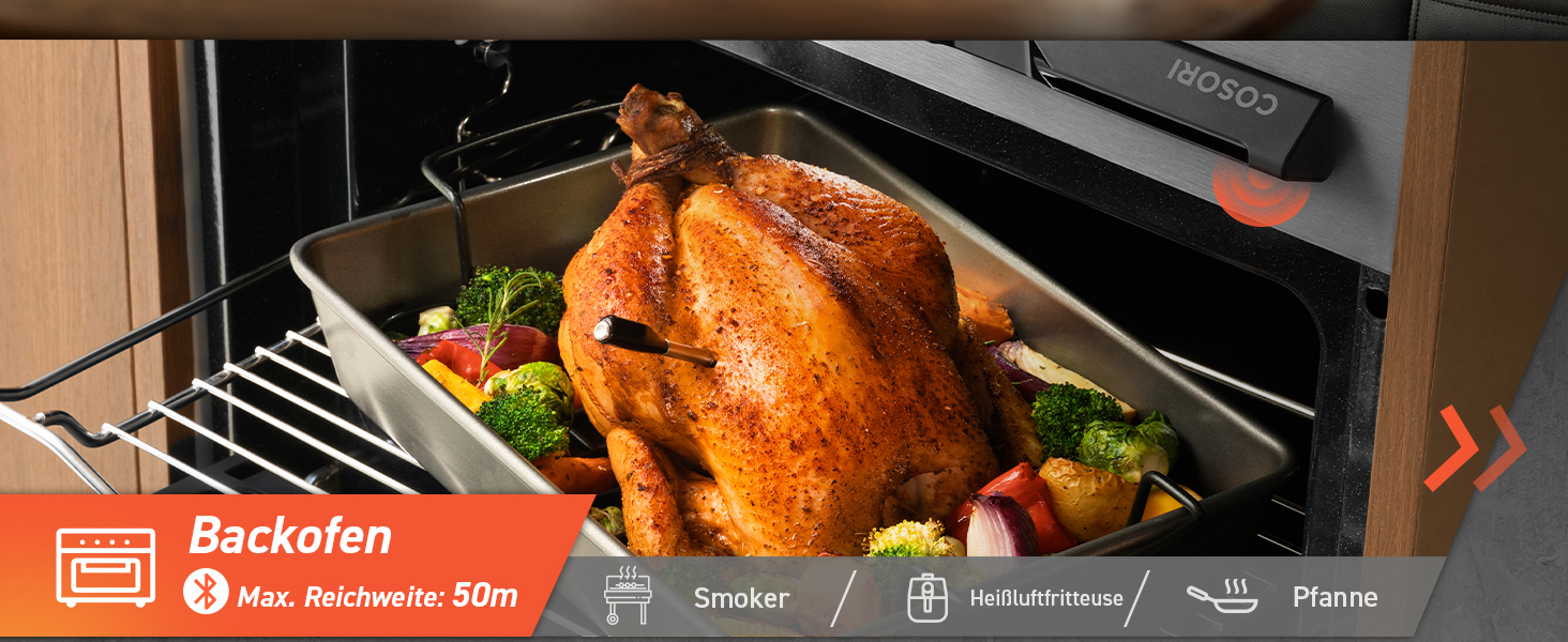 Термометр для м'яса COSORI Smart - бездротовий, Bluetooth, для фритюрниці, приготування на грилі та духовці, чорний