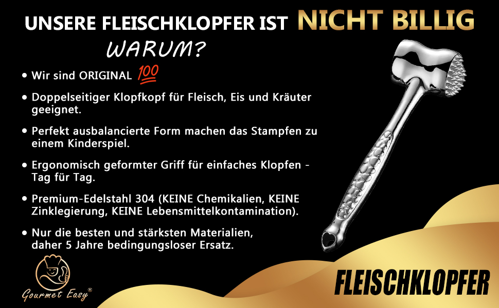 Ніж для відбивання м'яса з нержавіючої сталі | Оригінальний дизайн | Подвійний молоток для відбивання відбивних, котлет, стейків | М'ясний молоток з 5-річною гарантією | Серія подарунків Love Edition