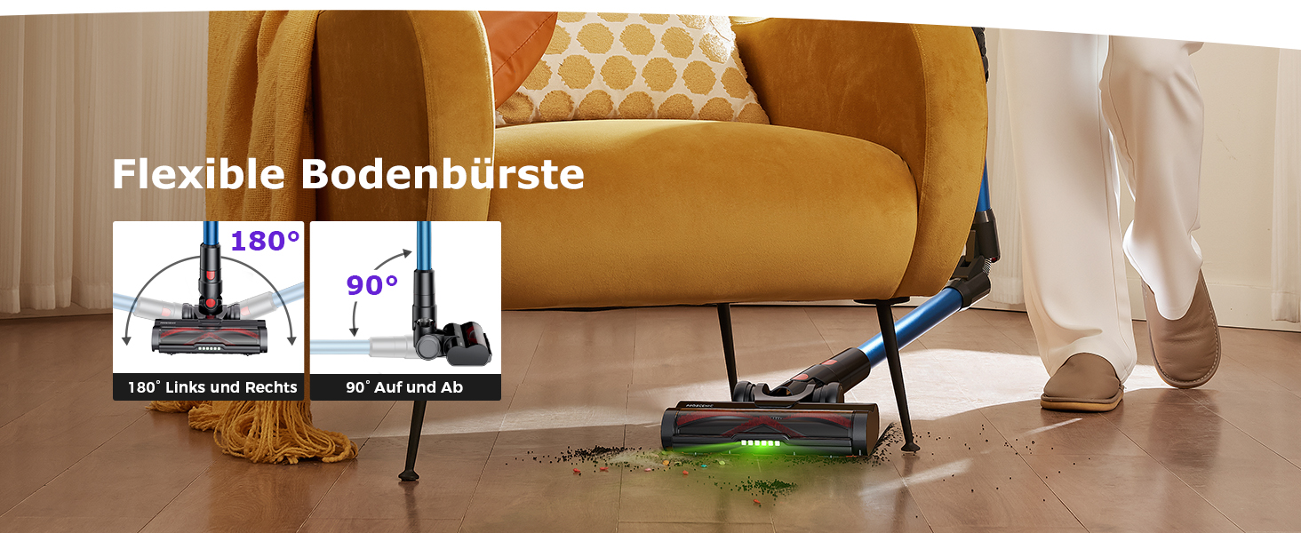 Бездротовий пилосос Proscenic P16: акумуляторний, 550W, 65 хв роботи, гнучкий згин, GreenEye, антизаплутувальна насадка, для килимів, твердих поверхонь, шерсті тварин, синій