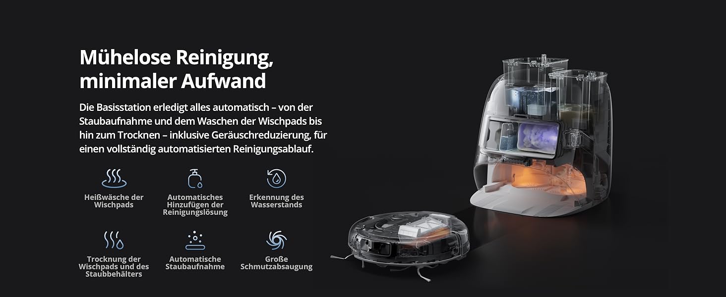 Робот-пилосос DJI ROMO S з функцією миття підлоги, 25000 Па потужність всмоктування, розпізнавання перешкод рівня дрона, два роботизовані руки, 200 днів без обслуговування, автоматичне очищення та сушіння моп-насадки (DJI ROMO P (версія з баком для води))