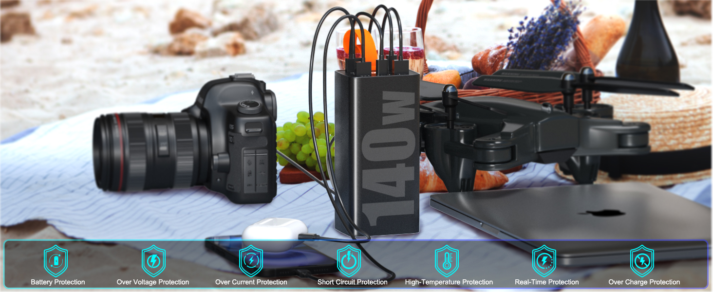 Портативний зарядний акумулятор 140W 70000mAh з USB-C PD 3.0 для ноутбуків, iPhone, Galaxy, MacBook, Dell та інших пристроїв (чорний)