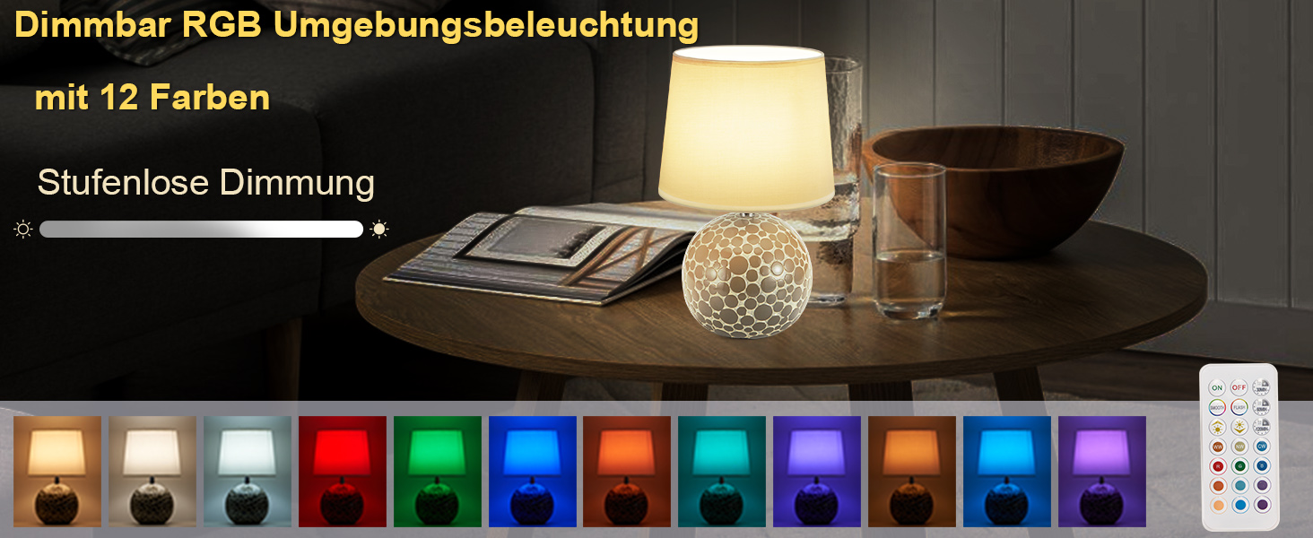 EGOBASIC Лампа настільна керамічна акумуляторна з пультом, 12 кольорів RGB, диммування, таймер, для вітальні, спальні, їдальні