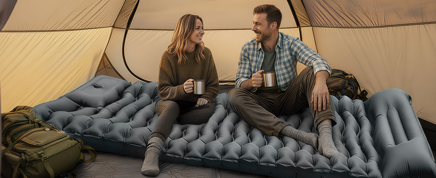 Надувний кемпінговий килимок Yuzonc Isomatte з вбудованим насосом та подушкою, компактний легкий матрац для походу та пляжу (Сірий)