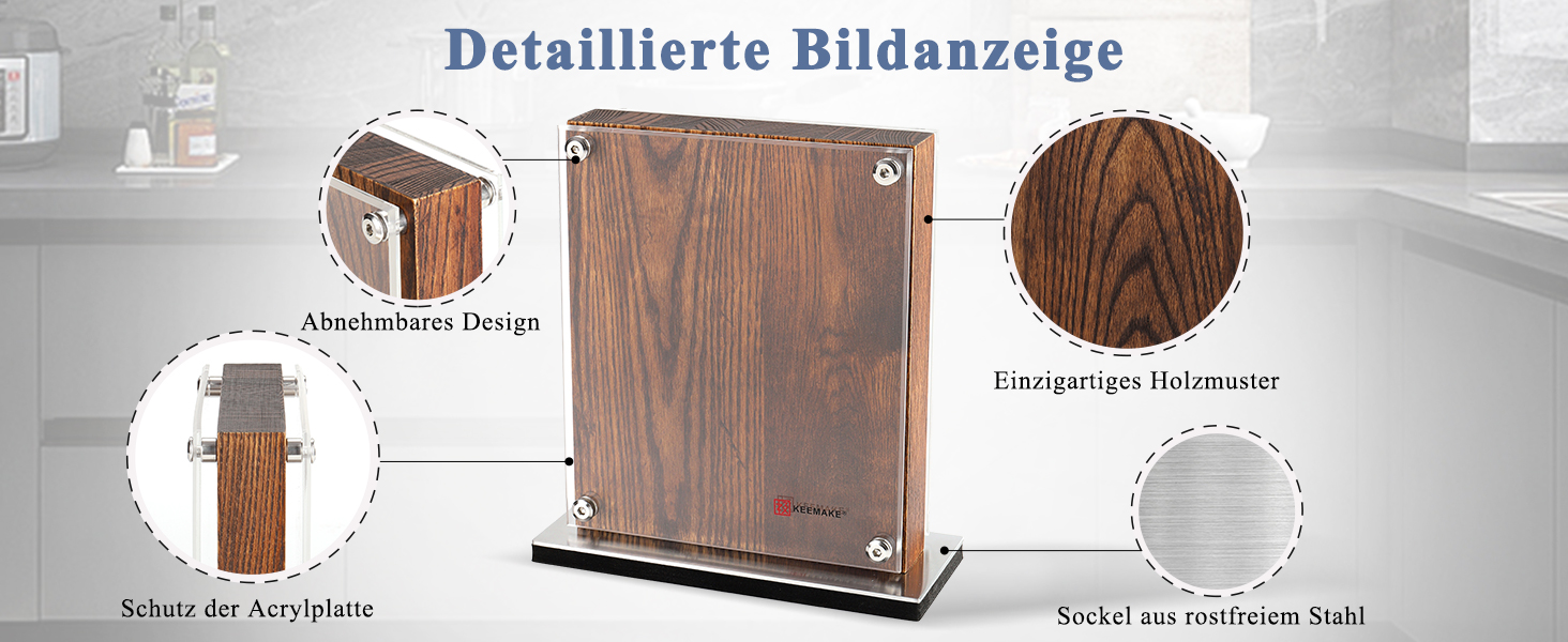 Набір кухонних ножів Keemake 7 предметів з дерев'яним блоком, професійний набір кухонних ножів з нержавіючої сталі, міцні та гострі