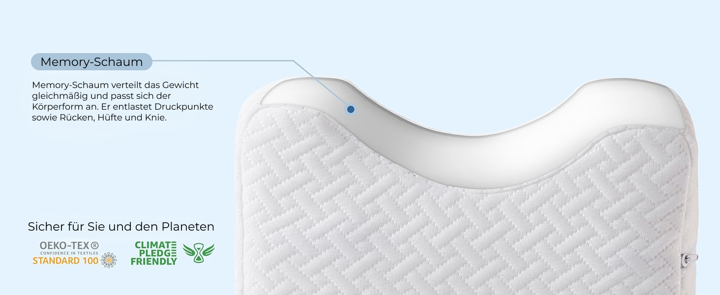 Ергономічна подушка між ніг 5 STAR UNITED з ефектом пам'яті (Memory Foam) для сну на боці, при болях у спині, стегнах та сідничному нерві, біла