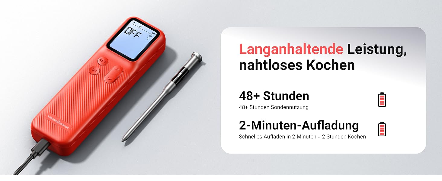 ThermoMaven P2 Розумний термометр для м'яса з Bluetooth 5.3, 6 датчиків, Wi-Fi моніторинг, водонепроникний IPX8, для гриля, духовки, кухні, фритюрниці (1 зонд)