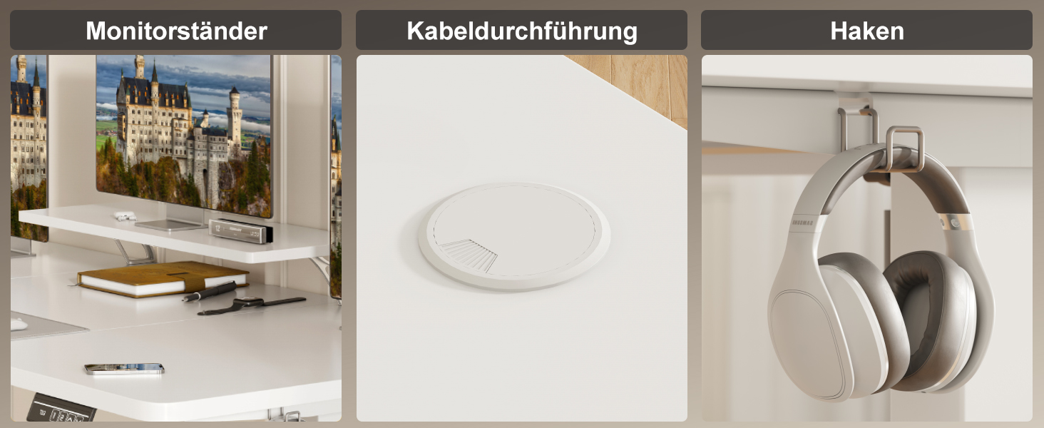 Електричний стіл Devoko з регулюванням висоти та підставкою для монітора, пам'ять 2 положення (білий, 180 x 80 см)