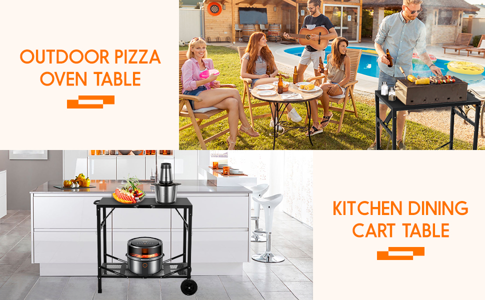 Складаний гриль-візок Khamal: гриль-стіл, піч для піци на коліщатках, мобільний стіл для барбекю та приготування їжі на вулиці та в приміщенні