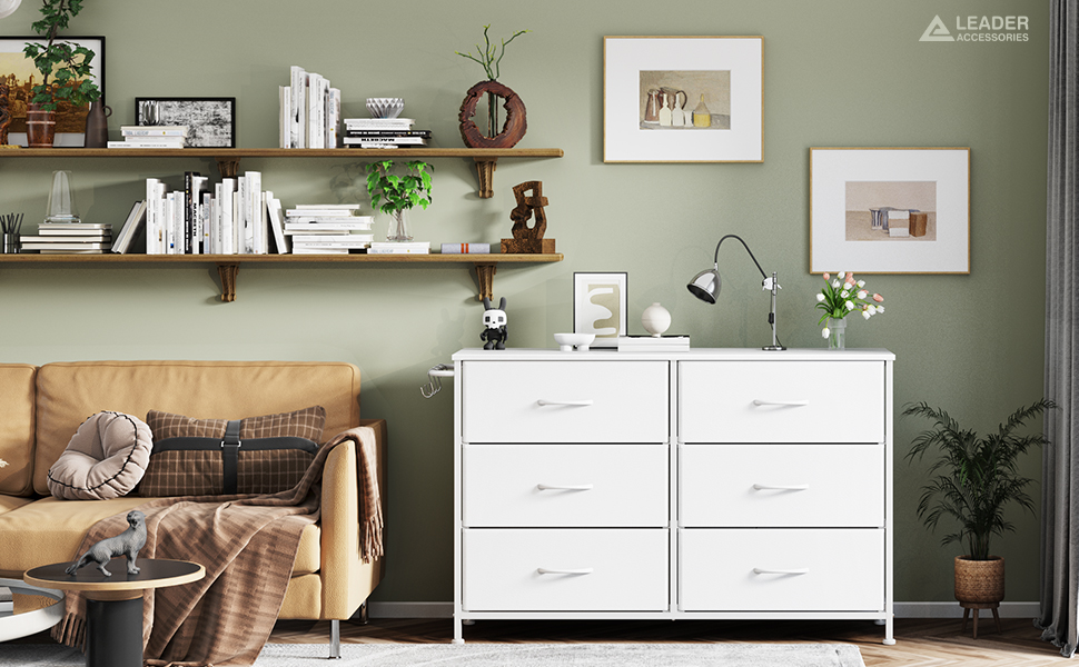 Комод Flur з 6 висувними ящиками з тканини - промисловий комод для вітальні з металу - комод для передпокою в стилі рустік - комод для спальні з тканини для одягу - білий 100x30x65 см, 6 ящиків - 100x30x65 см білий