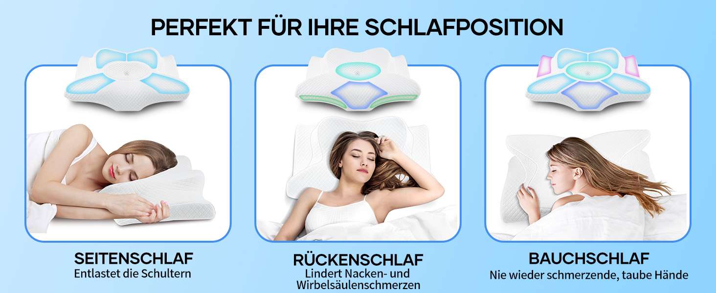 Подушка ортопедична для сну з Memory Foam NackenKissen, 62x39x11/13 см, біла. Для бічних положень, знімний чохол.