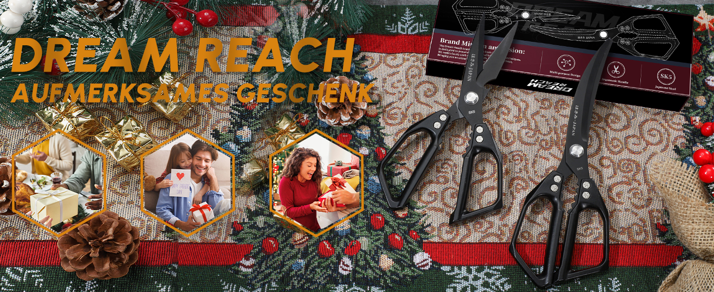 Набір кухонних ножиць Dream Reach Silver: універсальні ножиці з нержавіючої сталі для м'яса, птиці, риби та овочів (Чорний & Чорний)