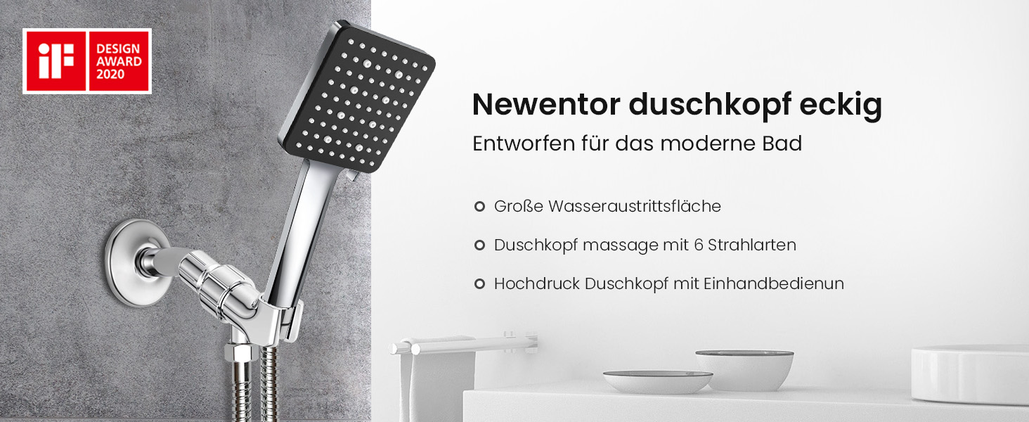 Насадка для душу Newentor Regendusche [TESTSIEGER], велика ручна лійка, водозберігаюча, високого тиску, XXL з 6 режимами струменя (без шлангу), матова чорна (Duschkopf, без шлангу)