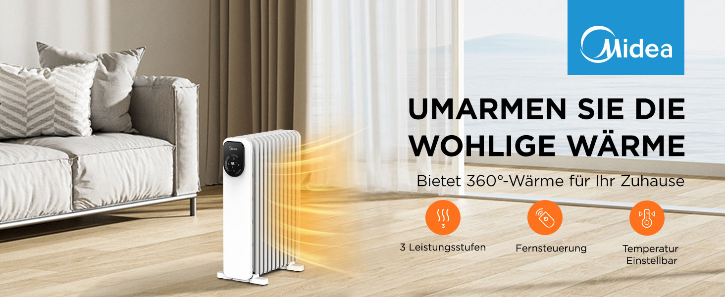 Масляний радіатор Midea NY2311-24UR, 2300 Вт, 11 секцій, з пультом ДК та LED-дисплеєм, чорний