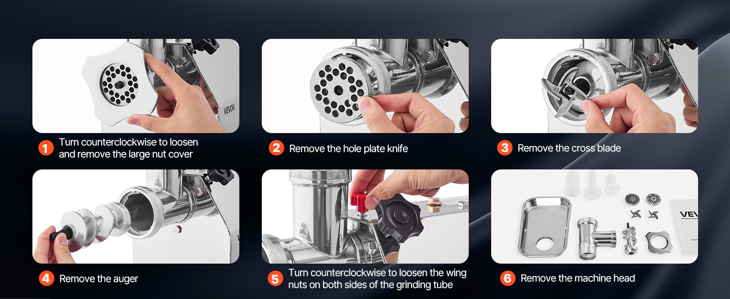 Електрична м'ясоподрібнювач VEVOR, 850 Вт, 3.2 кг/хв, з лезом та диском, для кухні та ресторану