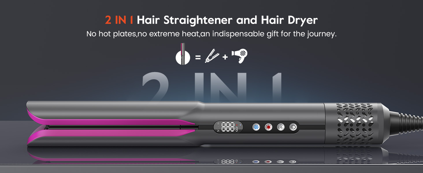 Випрямляч для волосся slopehill Air 2026 з іонізацією 1300W, без нагрівальних пластин, для сухого та вологого волосся, сірий