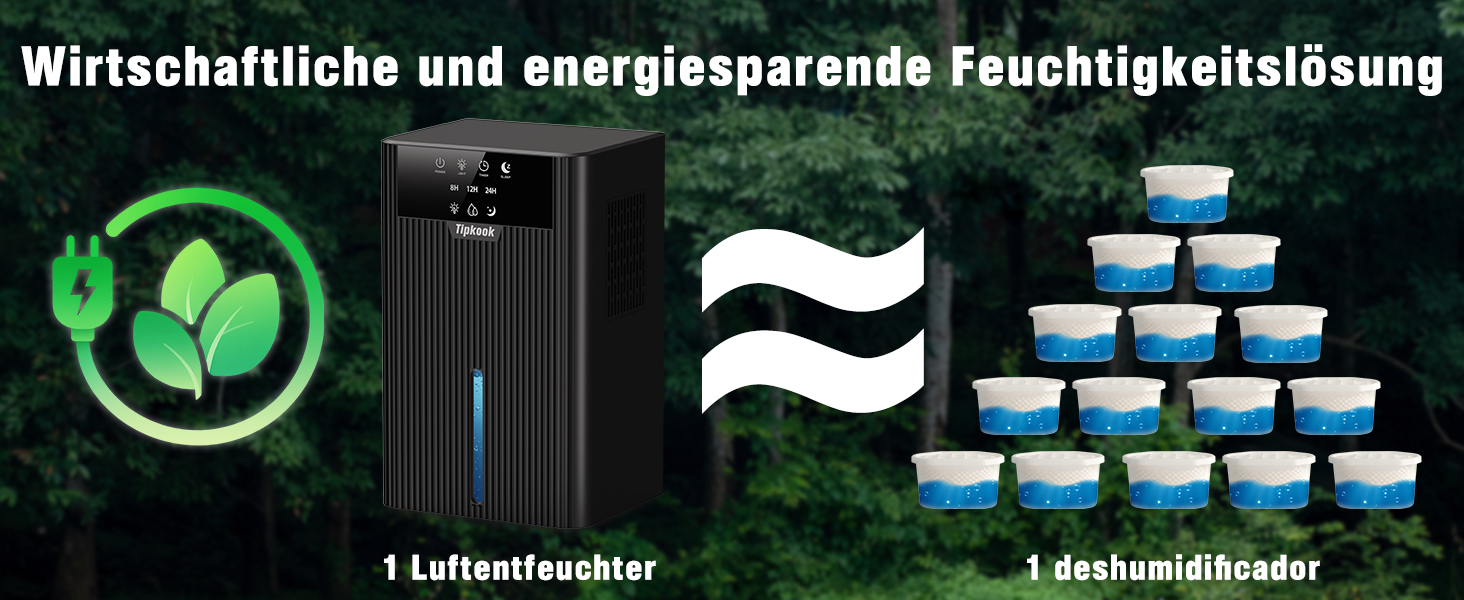 Електричний осушувач повітря Tipkook 2400 мл з автоматичним розморожуванням, 10 кольорів підсвічування, таймер 8/12/24 год, 35 дБ, портативний для ванної, спальні, кухні, шафи (новий, чорний)