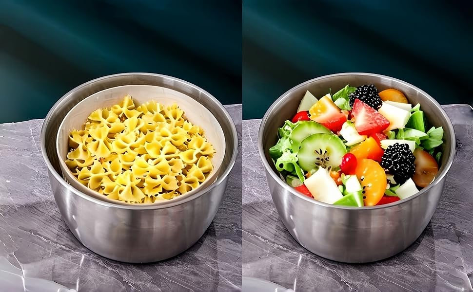 Салатниця-центрифуга XXL з нержавіючої сталі 5л, з очищувачем та пляшкою для віджиму - придатна для миття в посудомийній машині - ідеальна велика салатниця для миття та сушіння салату