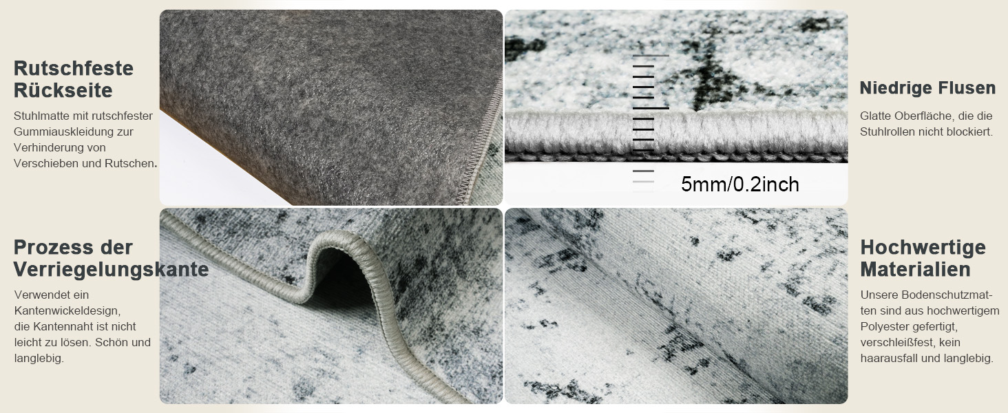 Килимок під стілець для твердої підлоги: захист від подряпин, антиковзання, 120x150 см, чорно-сірий