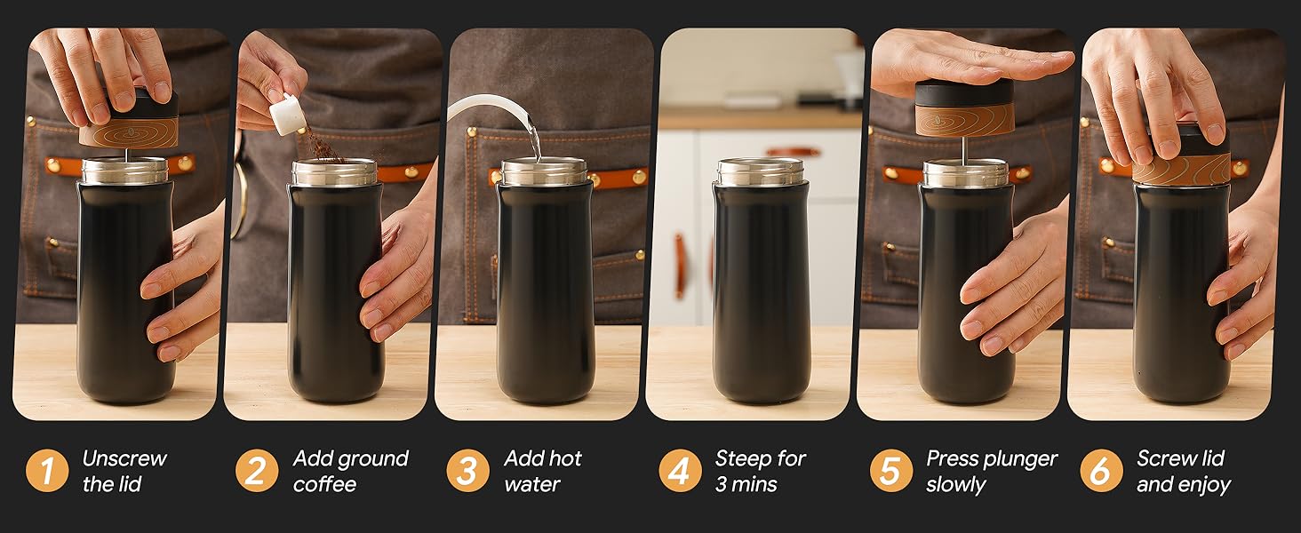 RECAFIMIL Французький прес для кави: портативна модель з нержавіючої сталі, 350 мл, ідеально підходить для кемпінгу та подорожей