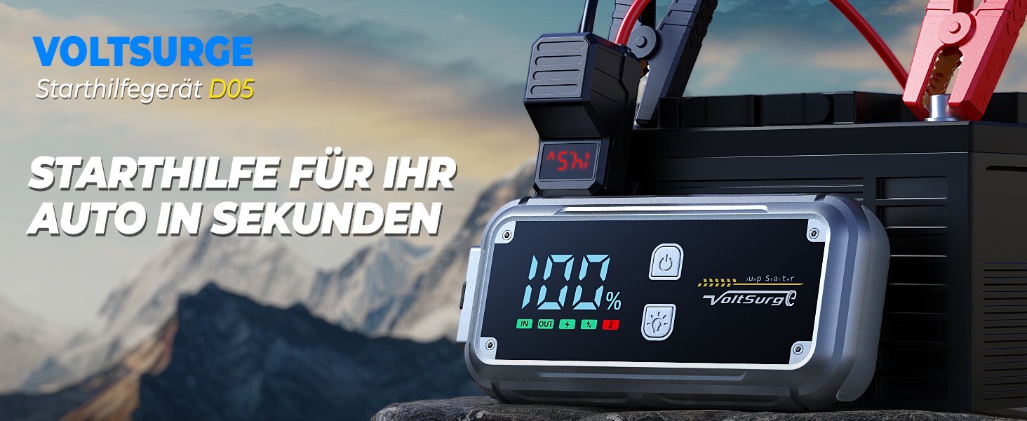 Бустер для автомобіля Starthilfe Powerbank 6000A: портативний пусковий пристрій 12V з USB 3.0, LCD-дисплеєм та ліхтариком для бензинових та дизельних двигунів (до 8.0L)