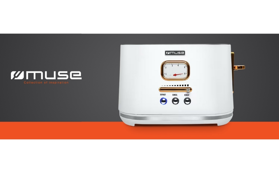 Тостер Muse MS-130 BC білий, ретро дизайн, 6 рівнів підсмажування, 2 відділення, з піддоном для крихт