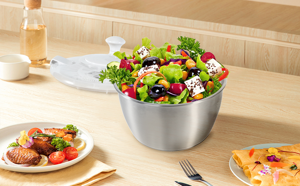 Швидка салатниця-швидкокрутка з нержавіючої сталі 4.5 л, біла