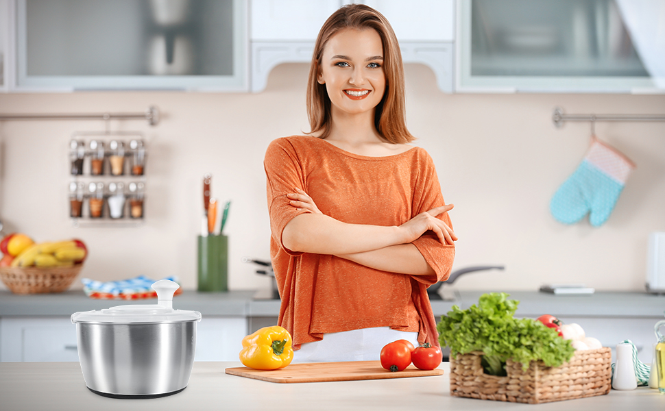 Швидка салатниця-швидкокрутка з нержавіючої сталі 4.5 л, біла